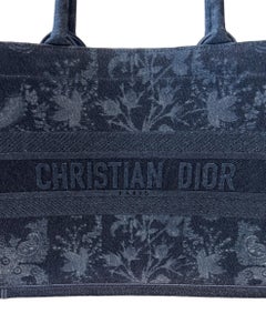 Christian Dior Blue Flower Denim Embroidered Medium Book Tote