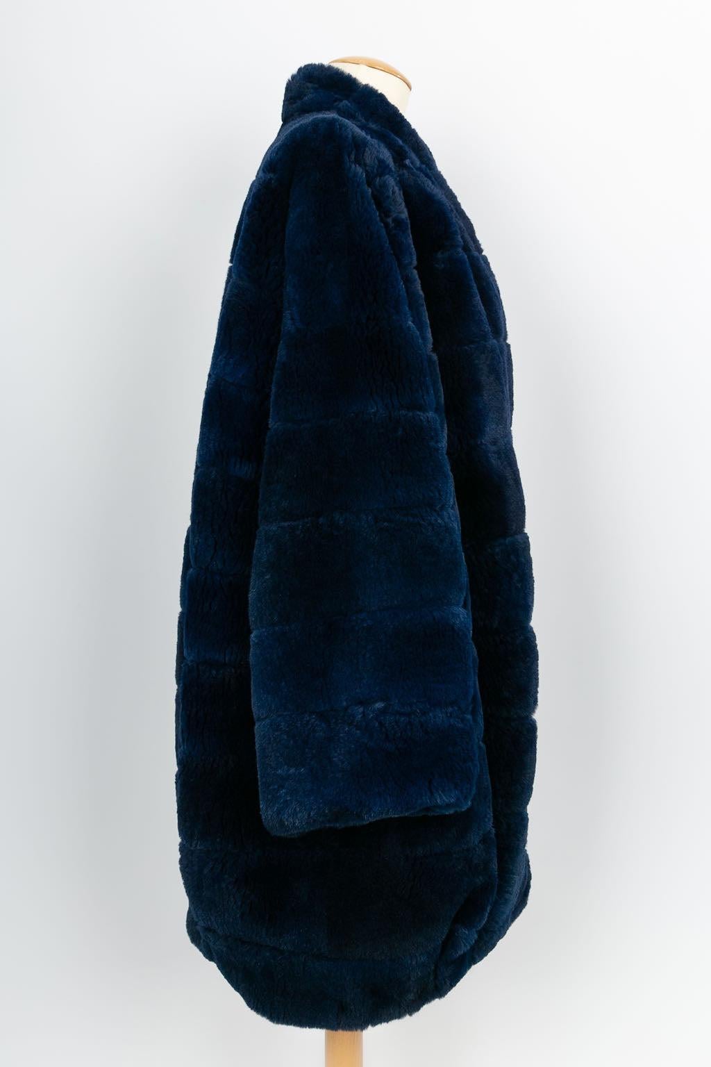 Women's Christian Dior Blue Fur Coat in Black Silk Lining For Sale