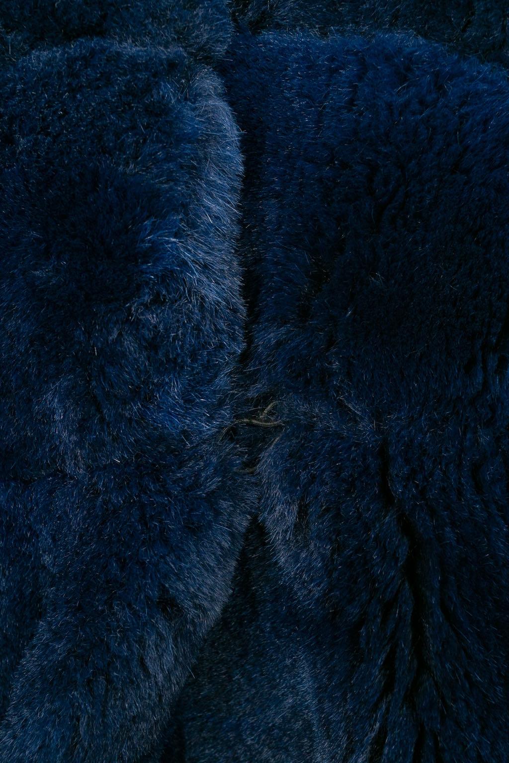 Christian Dior Blue Fur Coat in Black Silk Lining For Sale 1