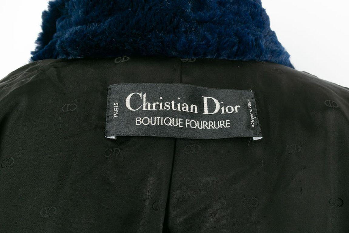 Christian Dior Blue Fur Coat in Black Silk Lining For Sale 4