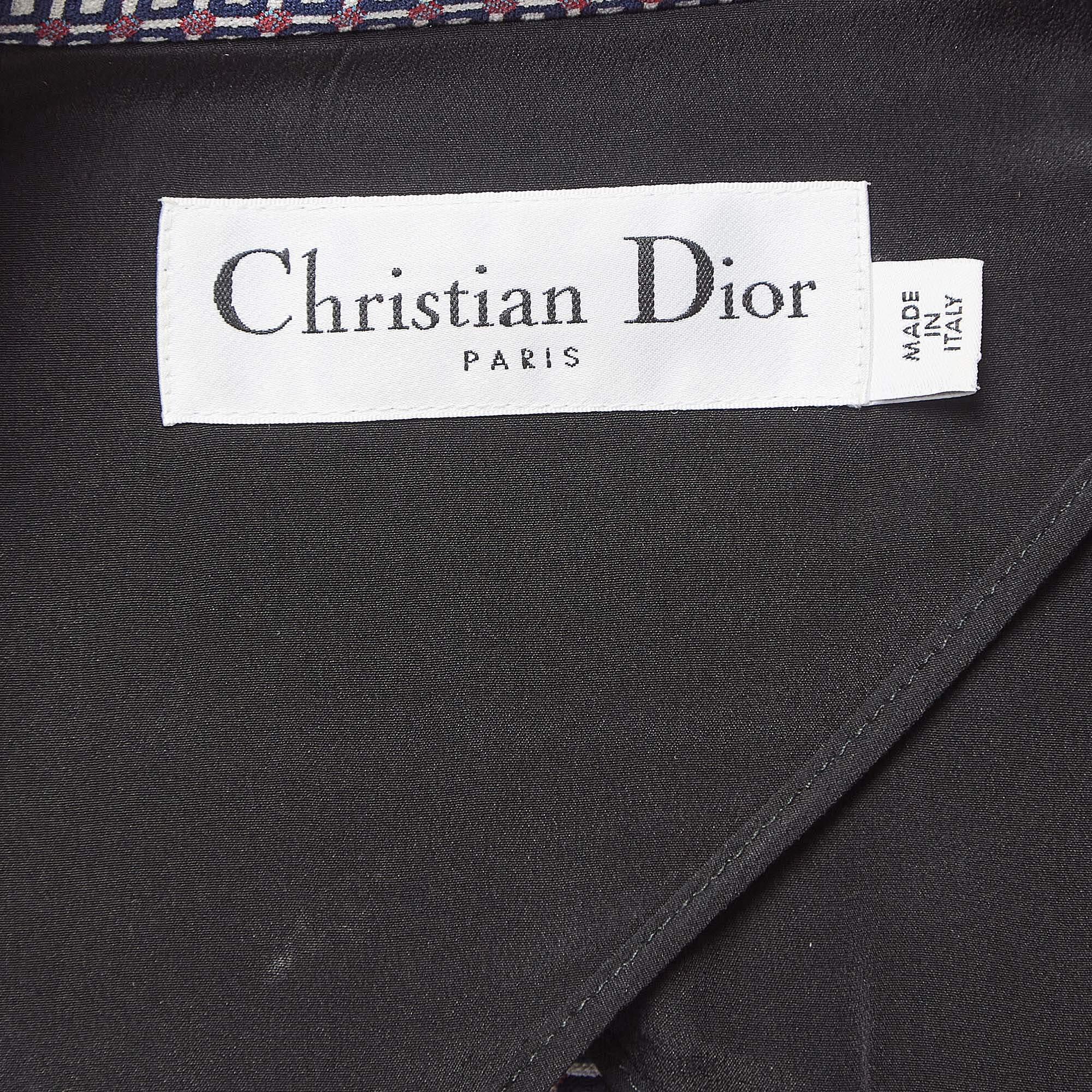 Christian Dior Blue Geometric Pattern Cotton Single Breasted Blazer M In Good Condition For Sale In Dubai, Al Qouz 2
