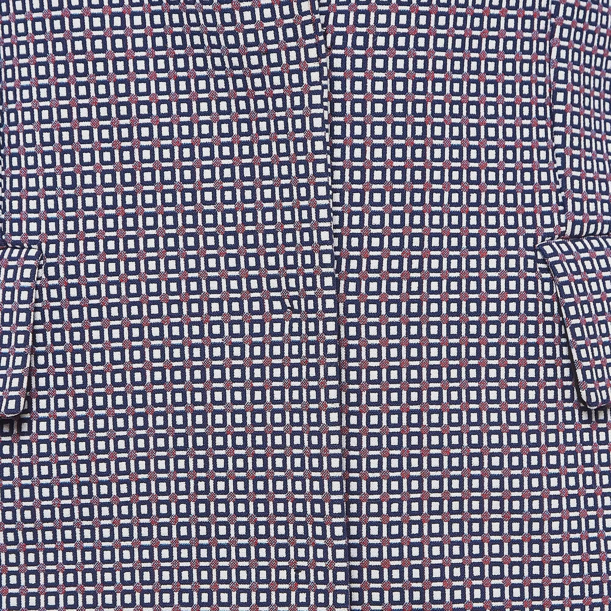 Christian Dior Blue Geometric Pattern Cotton Single Breasted Blazer M For Sale 1