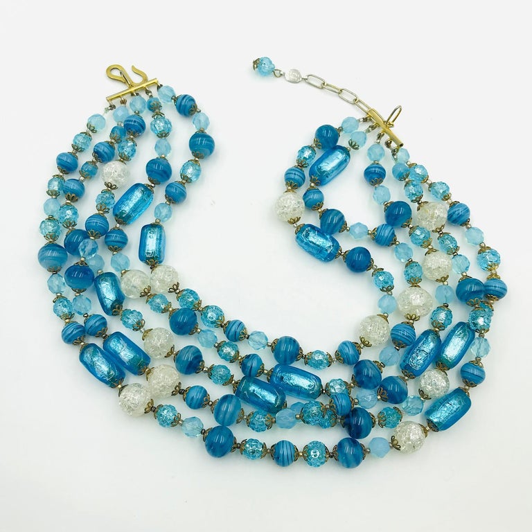 Collier De Perles Art Déco Vintage Années 1950 - 2 Rangs Perles Baroques Verre - Occasion