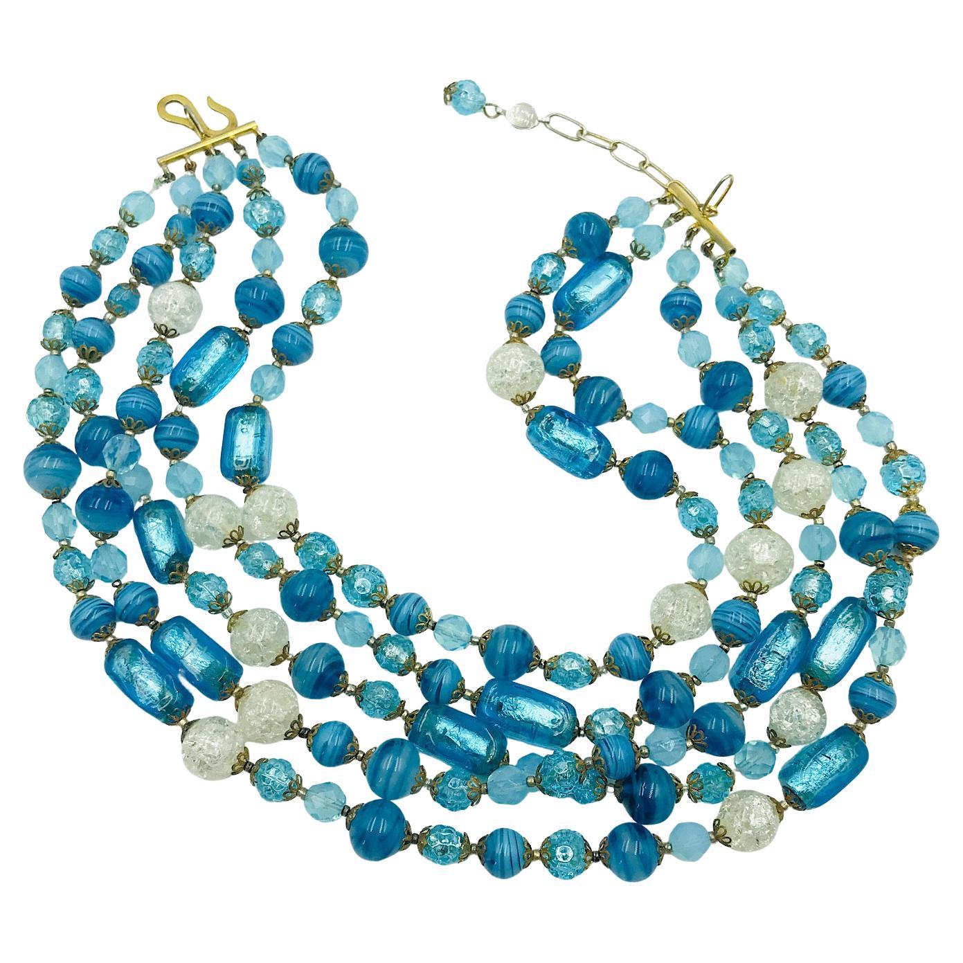 Collana con perline in vetro blu di Christian Dior in vendita