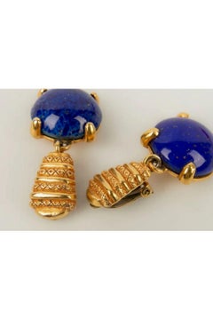 Christian Dior Blue Glass Cabochon Earrings