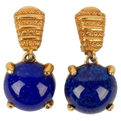 Christian Dior Blue Glass Cabochon Earrings