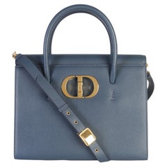 Christian Dior Blue Grained Calfskin Large St. Honore Tote