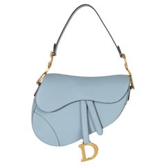 Christian Dior Blue Grained Calfskin Medium Saddle