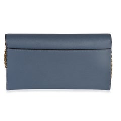 Christian Dior Blue Grained Calfskin Small Saddle Pouch With Chain