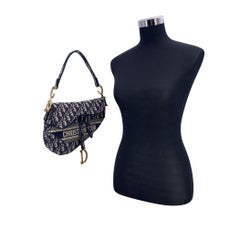 Christian Dior Blue Jacquard Oblique Canvas Embroidery Saddle Bag