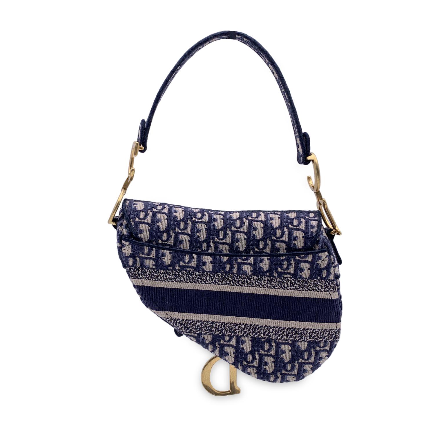 Christian Dior Blue Jacquard Oblique Canvas Embroidery Saddle Bag In New Condition For Sale In Rome, Rome