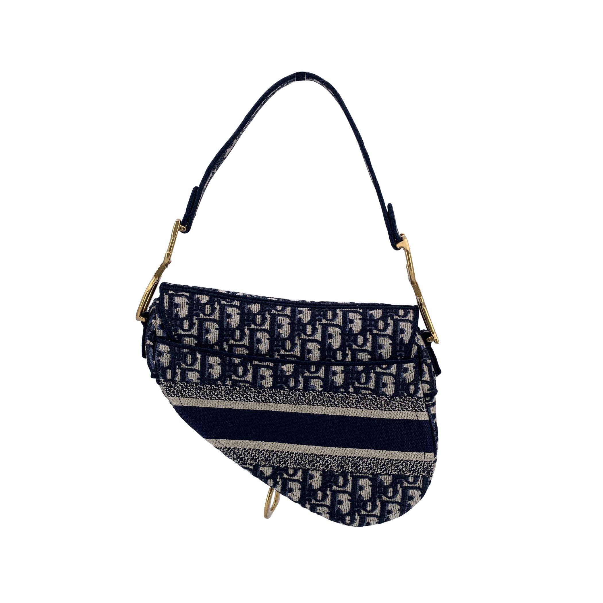 Christian Dior Bleu Jacquard Oblique Canvas Embroidery Saddle Bag Excellent état - En vente à Rome, Rome