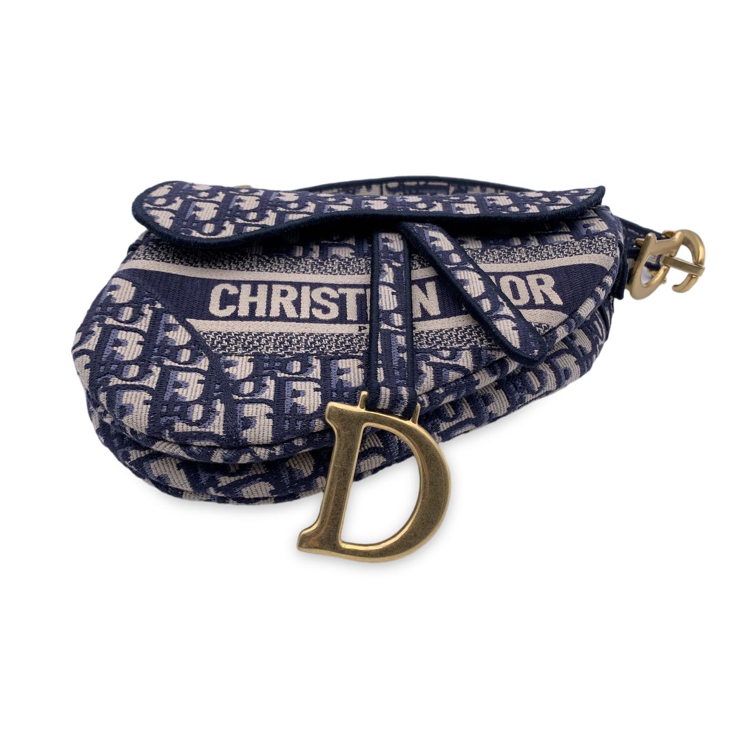 Women's Christian Dior Blue Jacquard Oblique Canvas Embroidery Saddle Bag For Sale