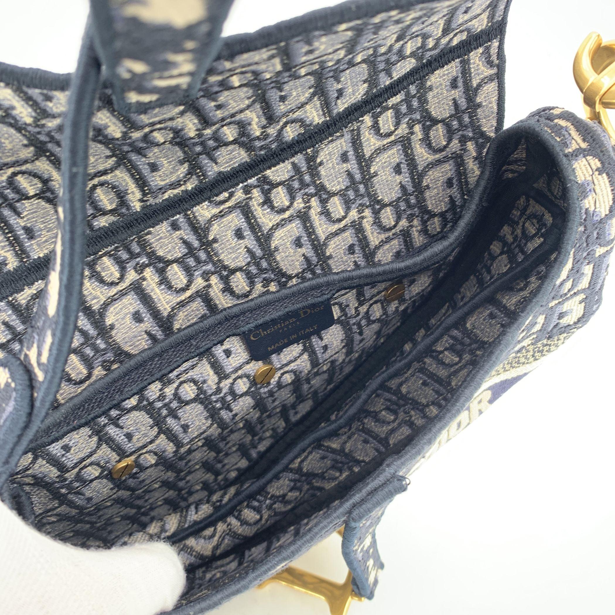Christian Dior Bleu Jacquard Oblique Canvas Embroidery Saddle Bag Pour femmes en vente