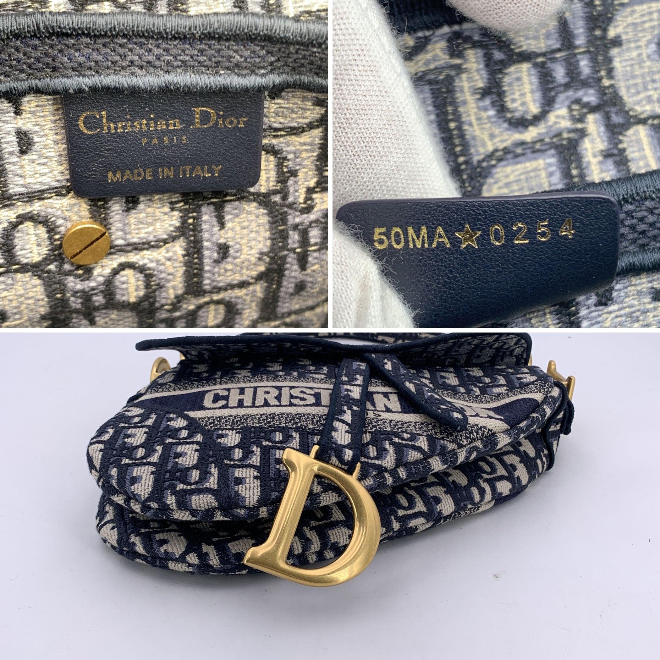 Christian Dior Bleu Jacquard Oblique Canvas Embroidery Saddle Bag en vente 1