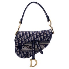 Christian Dior Bleu Jacquard Oblique Canvas Embroidery Saddle Bag