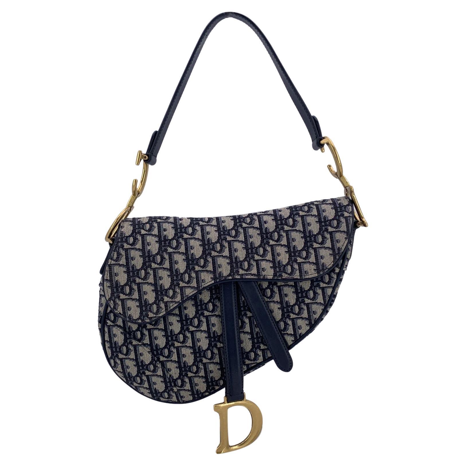Christian Dior Blau Jacquard Oblique Canvas Medium Satteltasche im Angebot