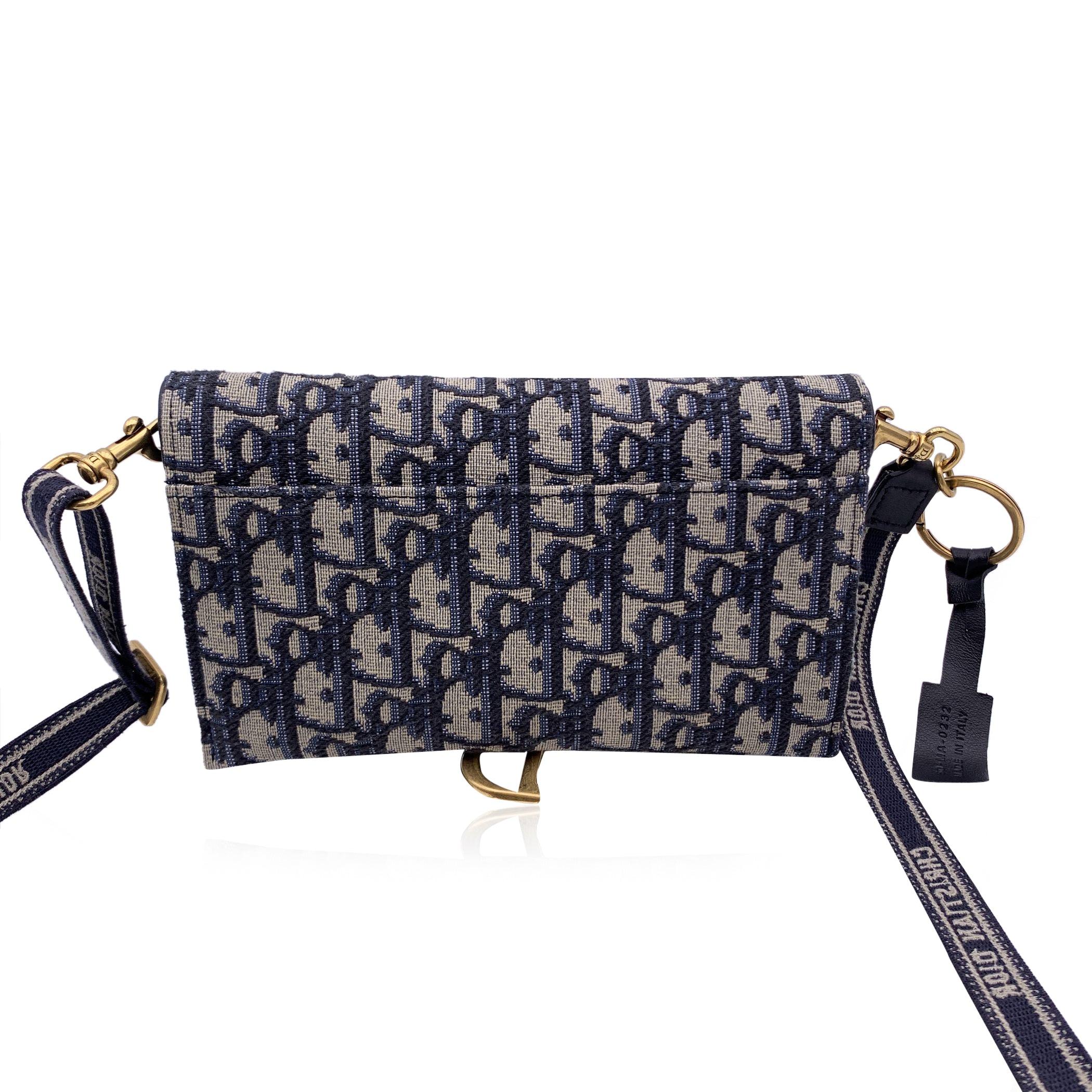 Women's or Men's Christian Dior Blue Jacquard Oblique Canvas WOC Small Saddle Bag