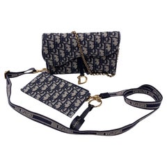 Christian Dior Blue Jacquard Oblique Canvas WOC Small Saddle Bag
