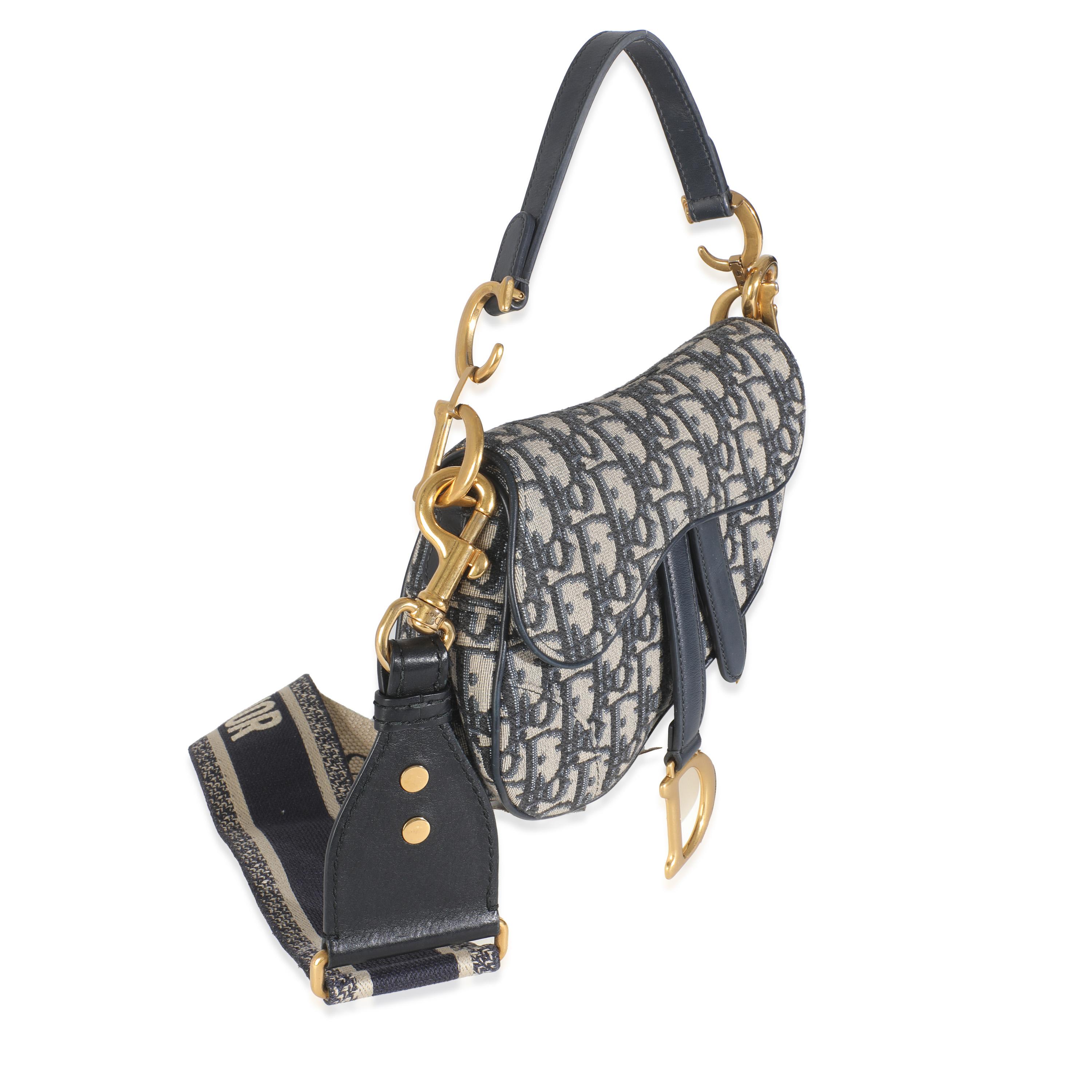Gray Christian Dior Blue Jacquard Oblique Mini Saddle Bag For Sale