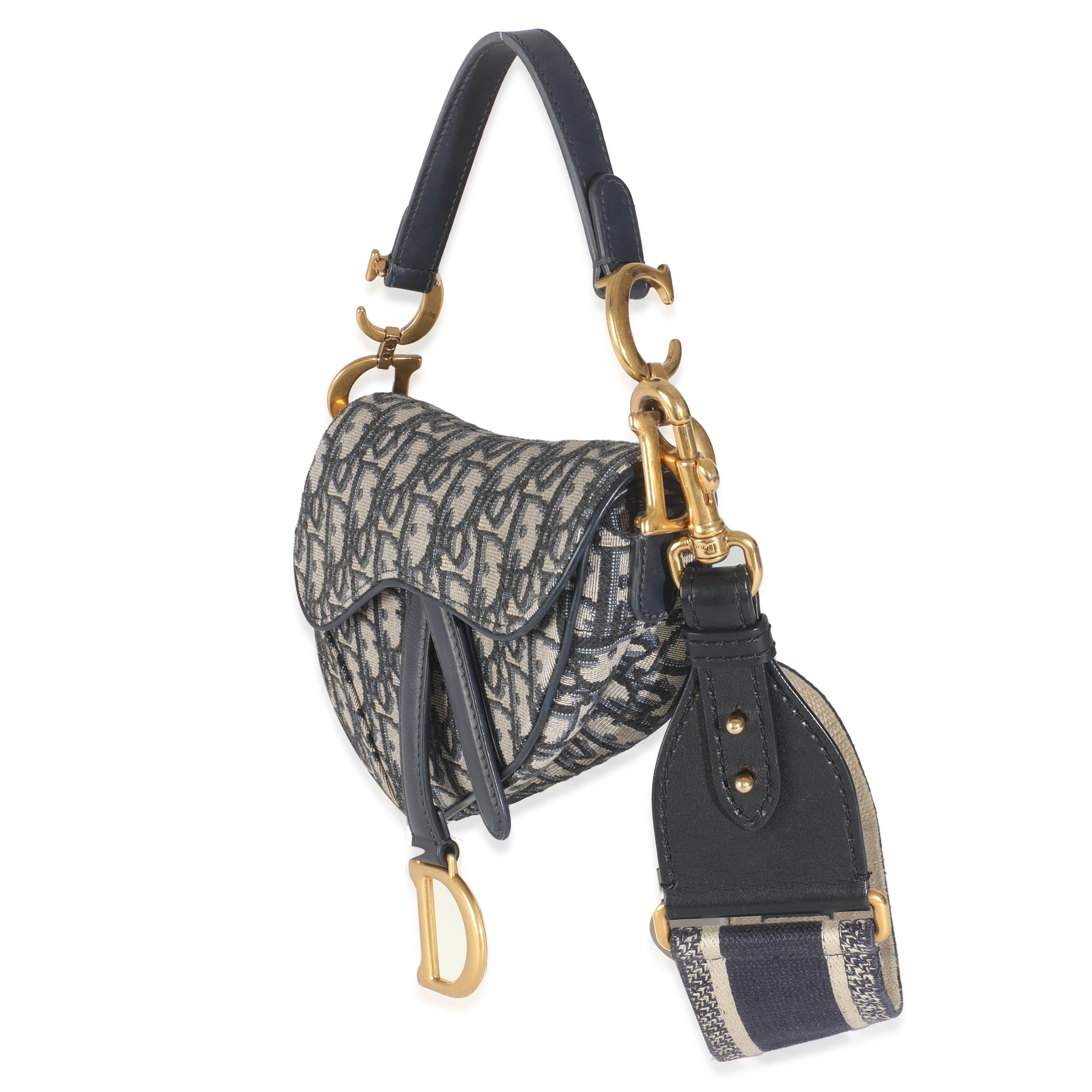 Christian Dior Blue Jacquard Oblique Mini Saddle Bag In Excellent Condition For Sale In New York, NY