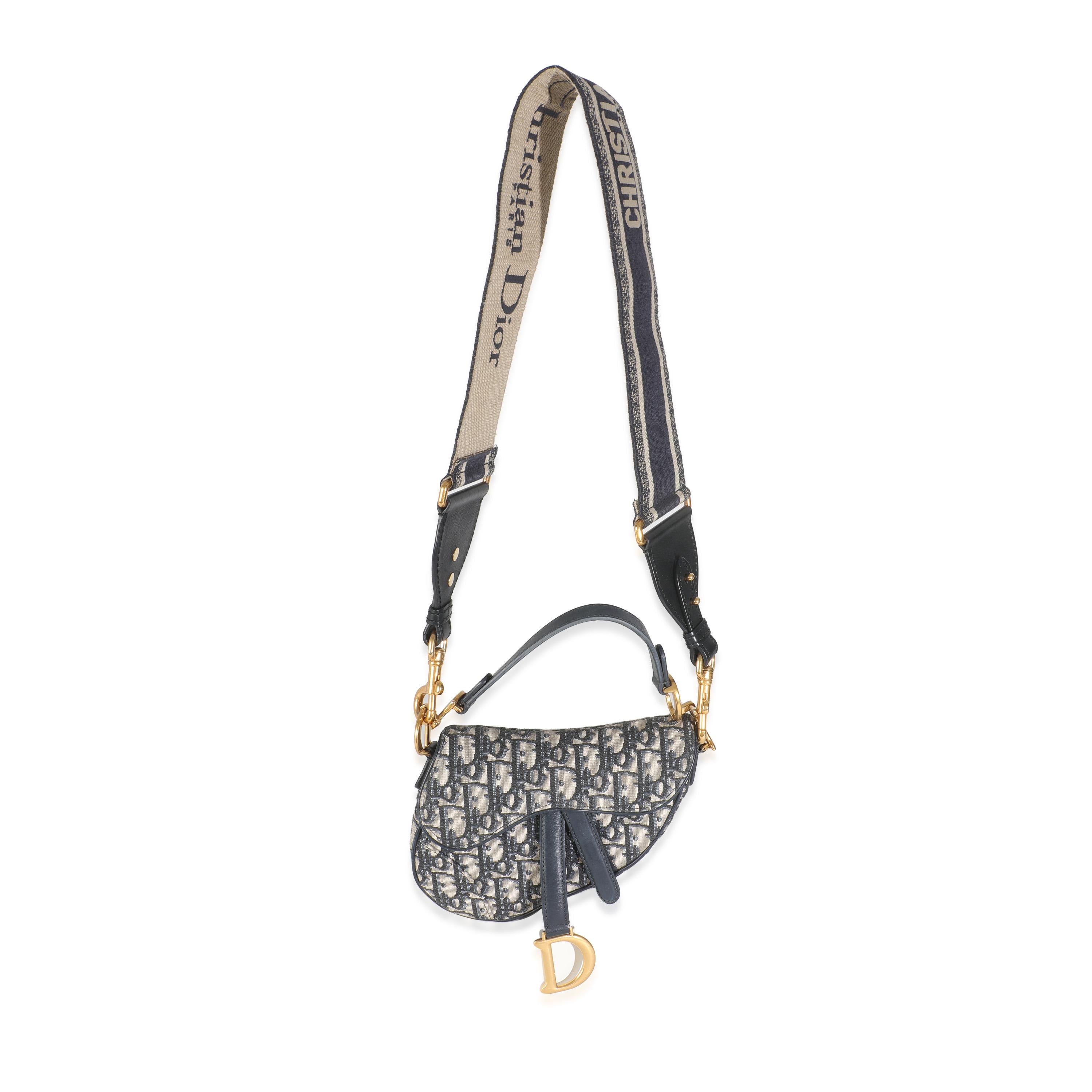 Women's Christian Dior Blue Jacquard Oblique Mini Saddle Bag For Sale