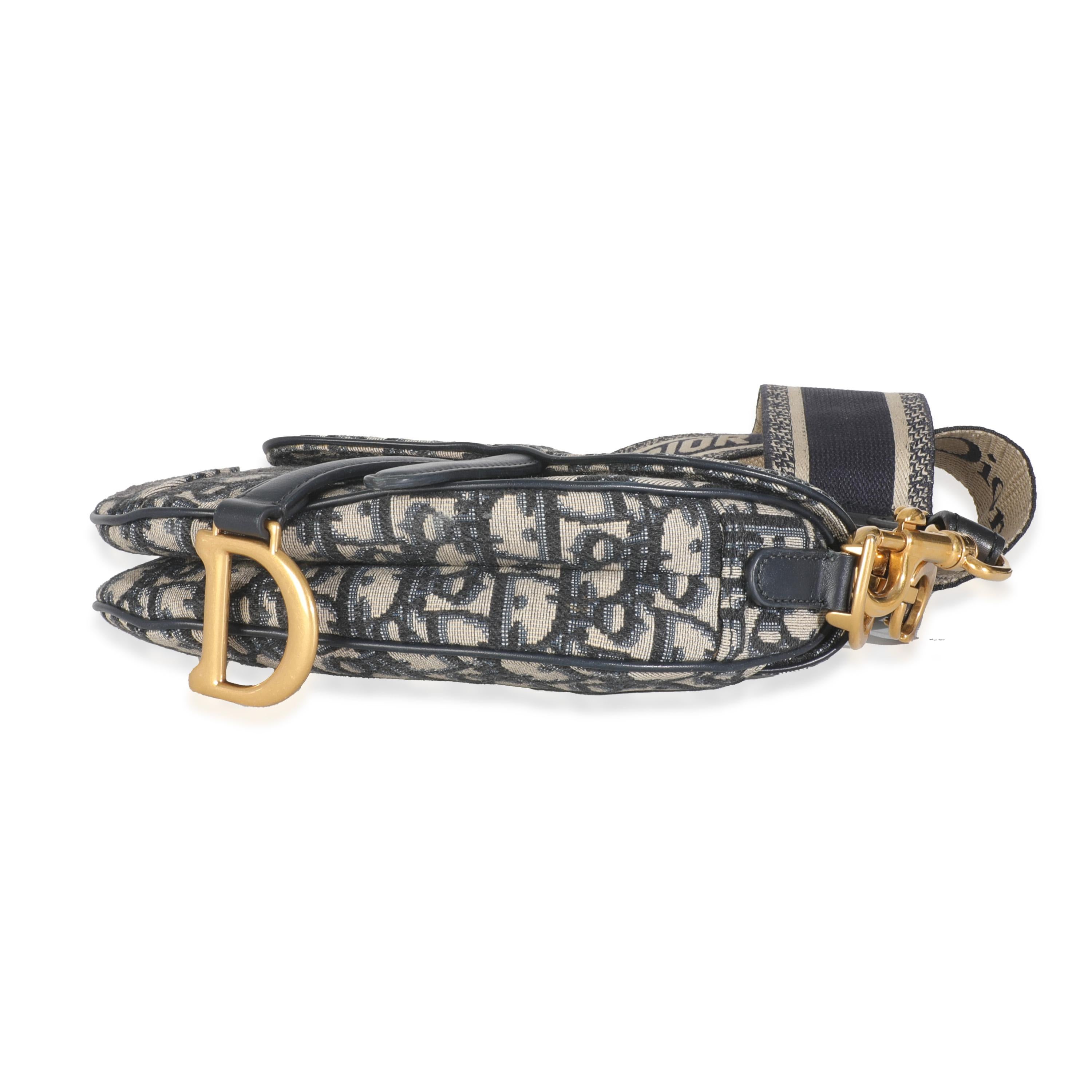 Christian Dior Blue Jacquard Oblique Mini Saddle Bag For Sale 1