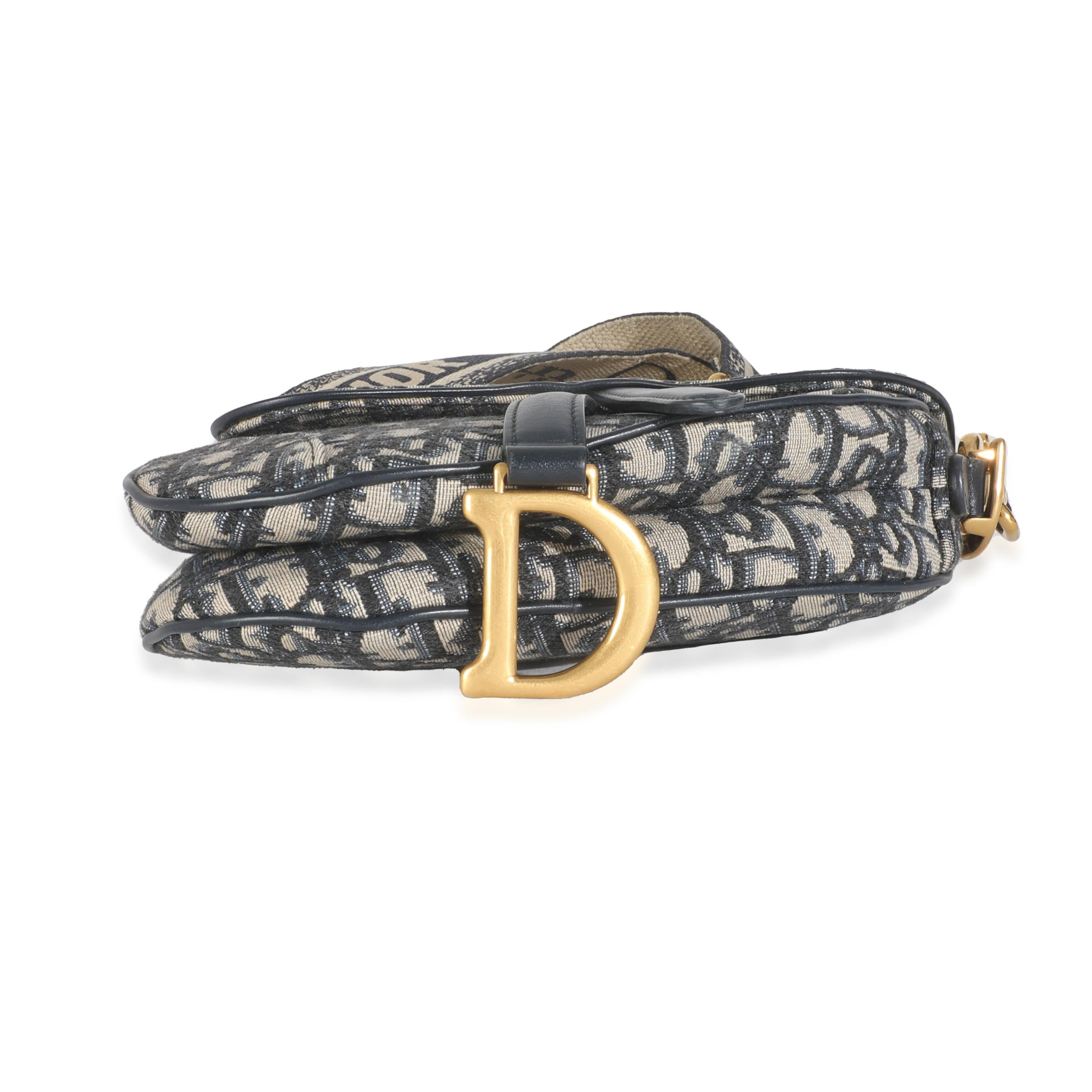 Christian Dior Blue Jacquard Oblique Mini Saddle Bag For Sale 2
