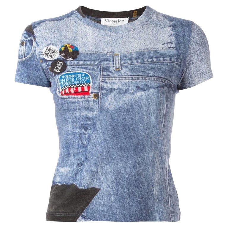 Christian Dior Blue Jean Denim Print Short Sleeve Fitted T-Shirt Shirt For  Sale at 1stDibs