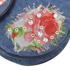 CHRISTIAN DIOR Blau Jeans Denim Rose Patch Strass Leder Schultertasche Satteltasche