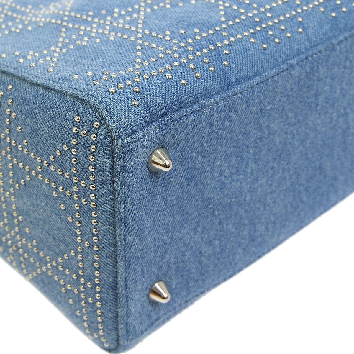 Women's Christian Dior Blue Jean Fabric Gold Leather Top Handle Satchel Shoulder Bag