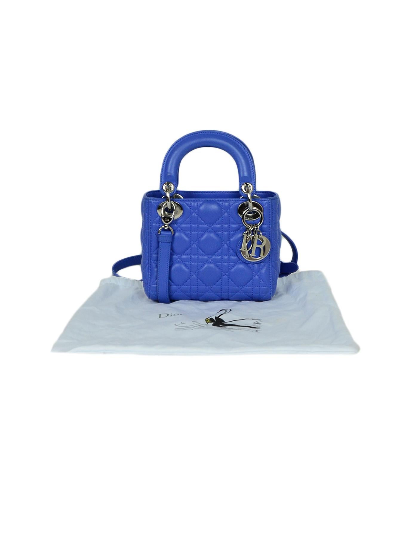 Christian Dior Blue Lambskin Cannage Quilted Mini Lady Dior Crossbody Bag 6