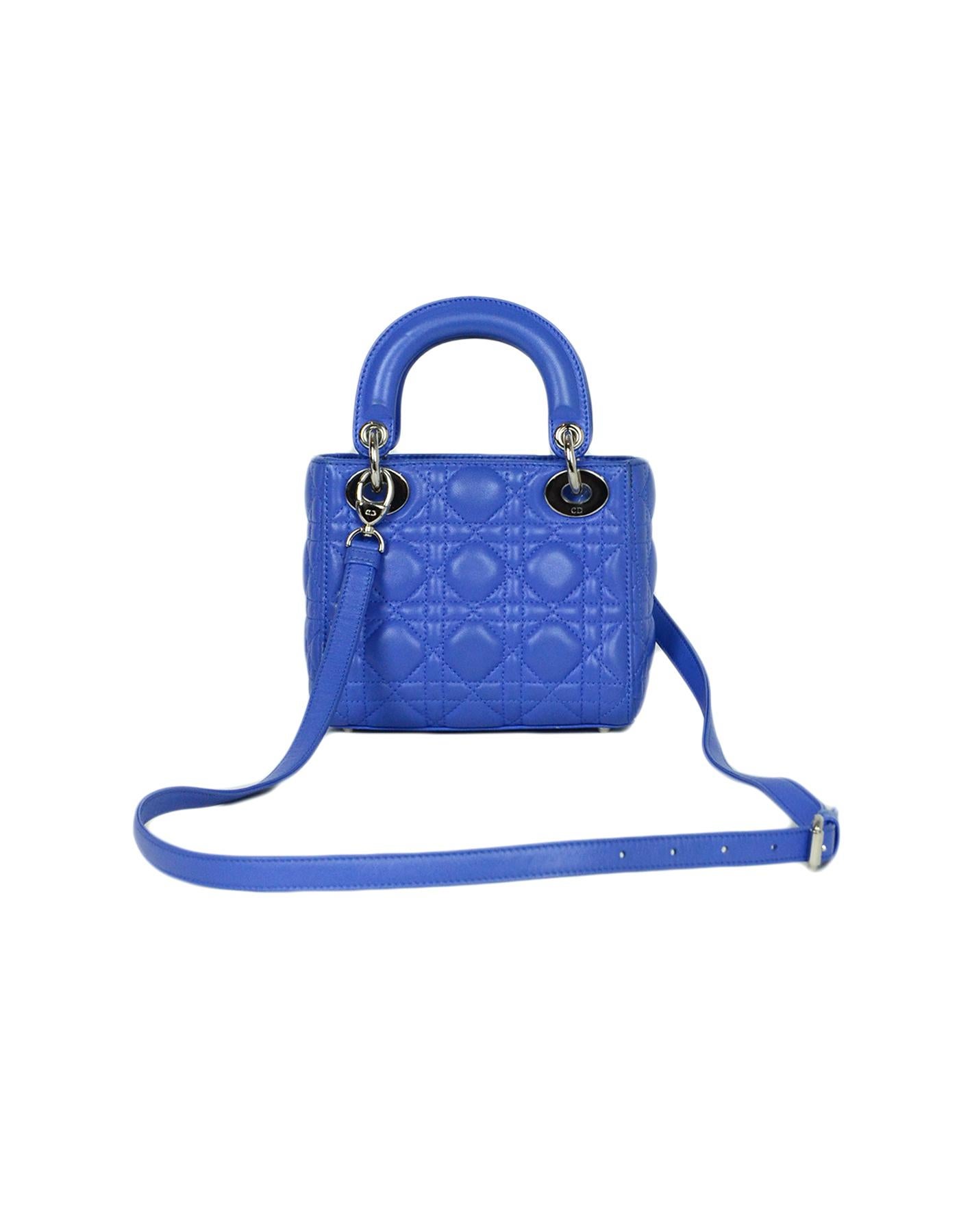 Christian Dior Blue Lambskin Cannage Quilted Mini Lady Dior Crossbody