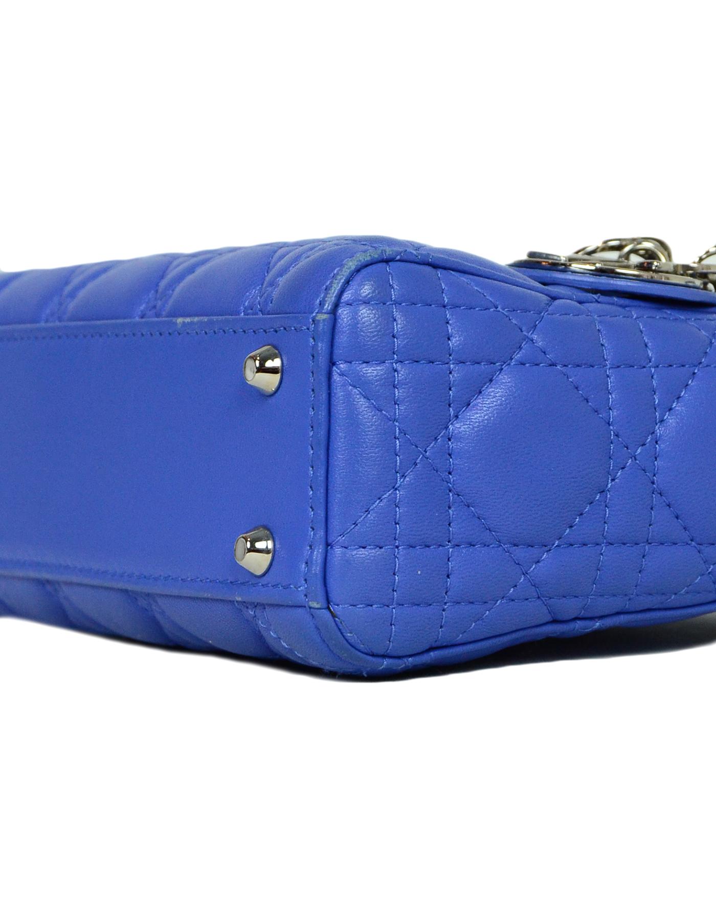 Christian Dior Blue Lambskin Cannage Quilted Mini Lady Dior Crossbody Bag In Excellent Condition In New York, NY