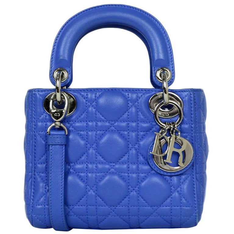 Christian Dior Blue Lambskin Cannage Quilted Mini Lady Dior Crossbody
