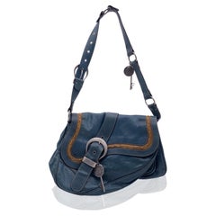 Christian Dior - Grand sac fourre-tout Gaucho en cuir bleu à double selle