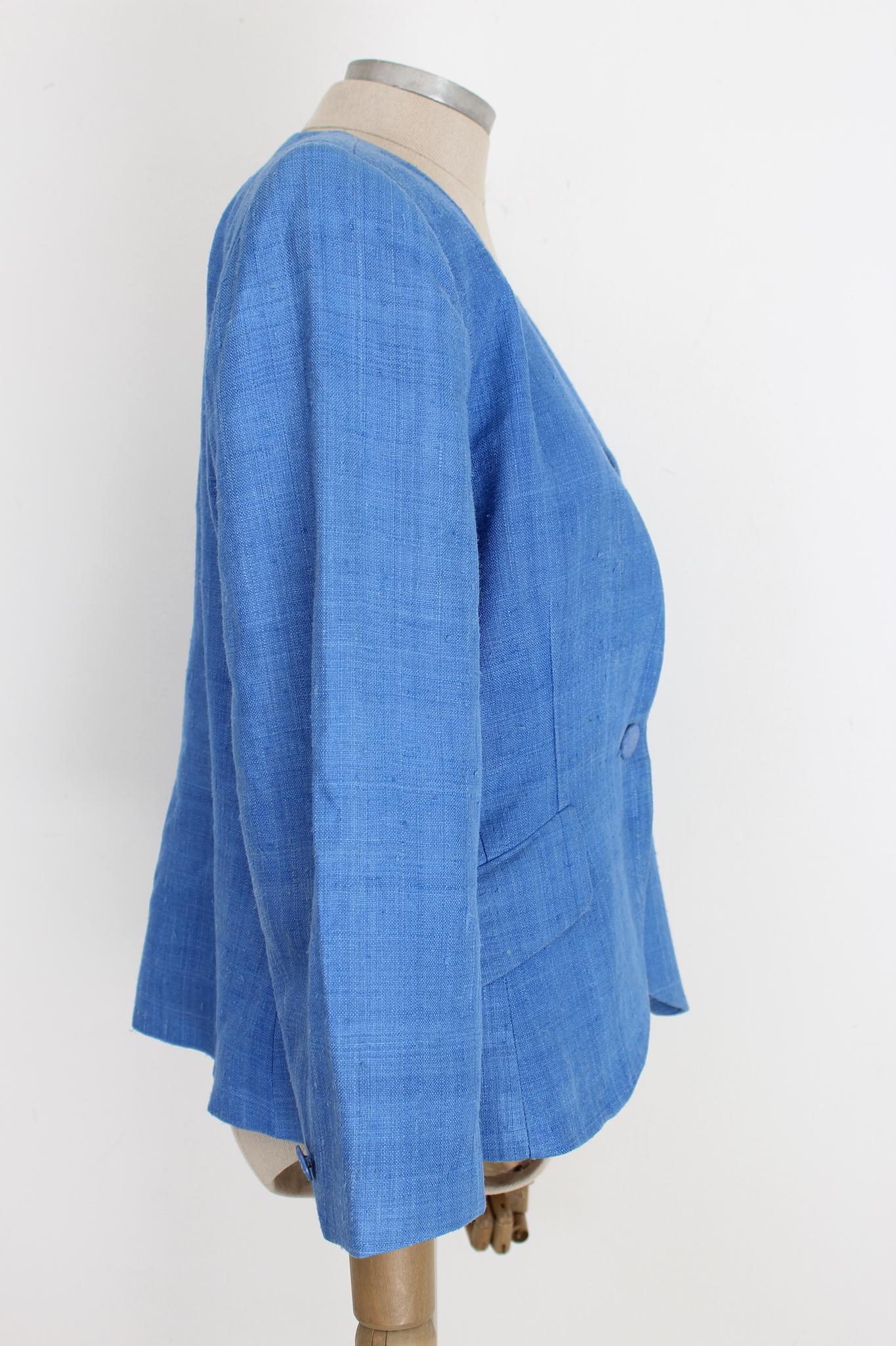  Christian Dior - Veste classique en lin bleu, années 1980 Pour femmes 
