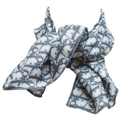 Christian Dior Blue Logo Silk Scarf