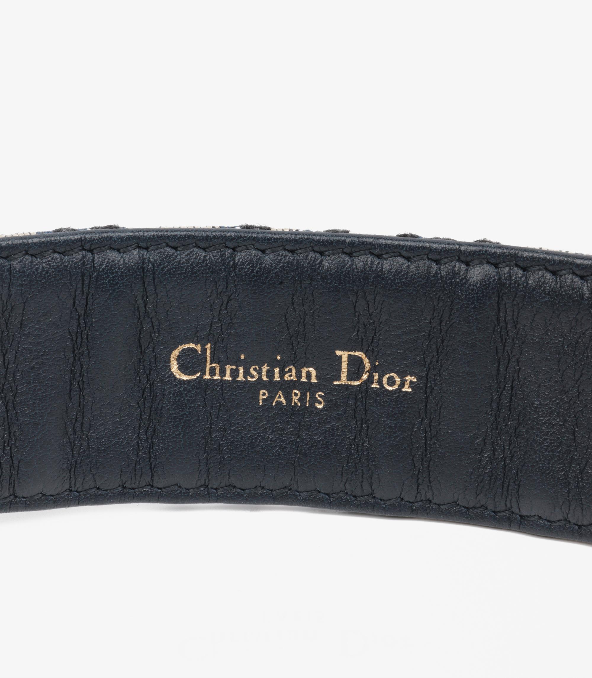 Women's Christian Dior Blue Monogram Canvas & Calfskin Leather Diorquake 75 Belt For Sale