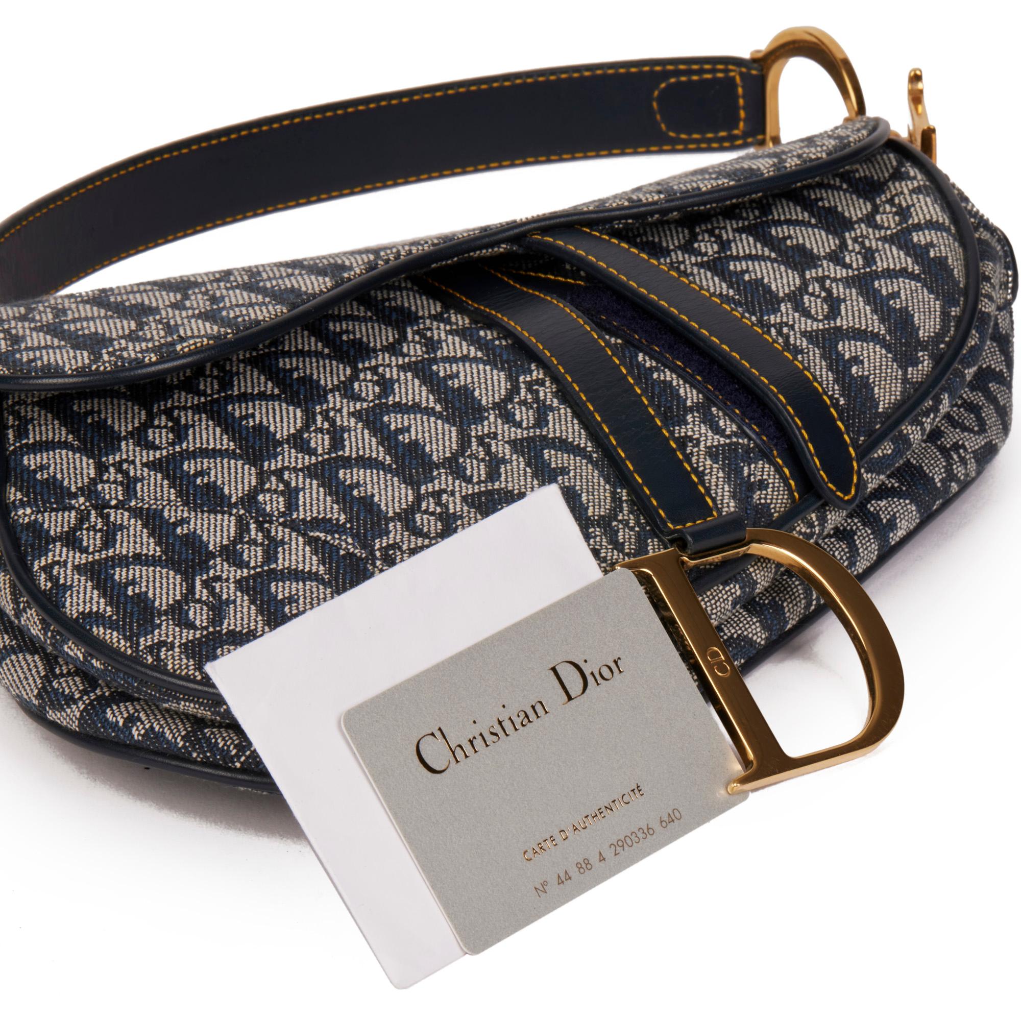 CHRISTIAN DIOR Blue Monogram Canvas & Calfskin Leather Saddle Bag 3