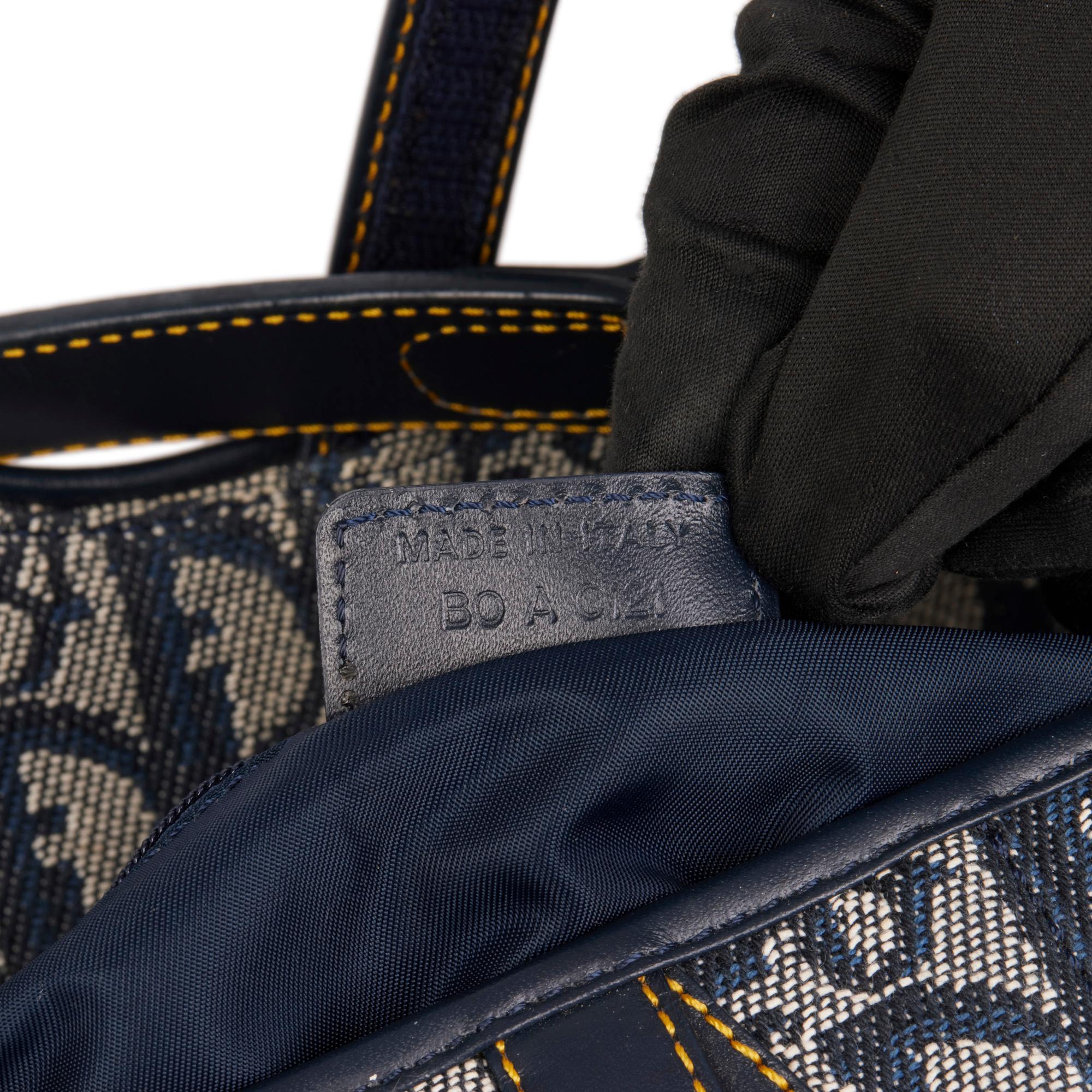 CHRISTIAN DIOR Blue Monogram Canvas & Calfskin Leather Saddle Bag 1