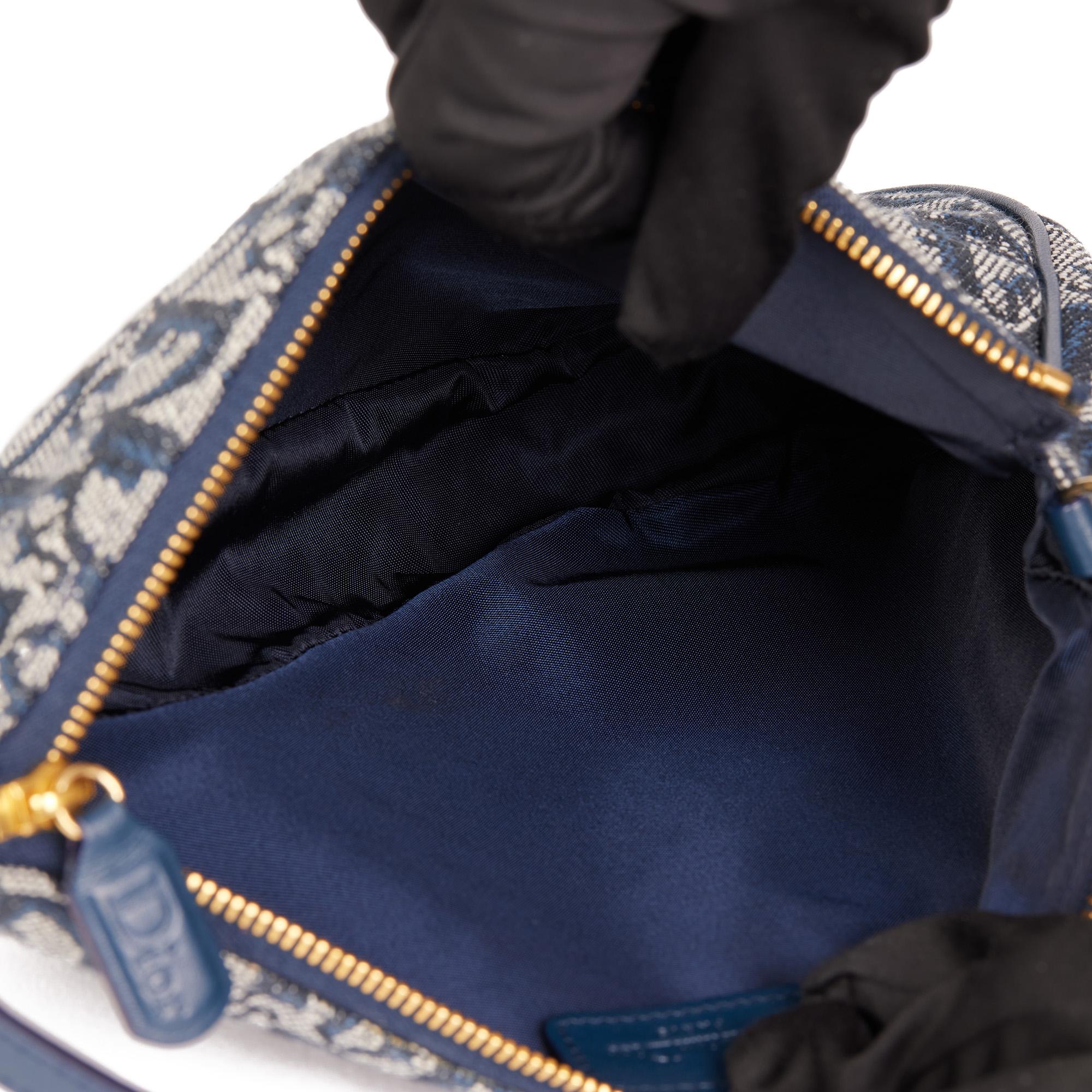 CHRISTIAN DIOR Blue Monogram Canvas & Calfskin Leather Vintage Mini Saddle Bag 1