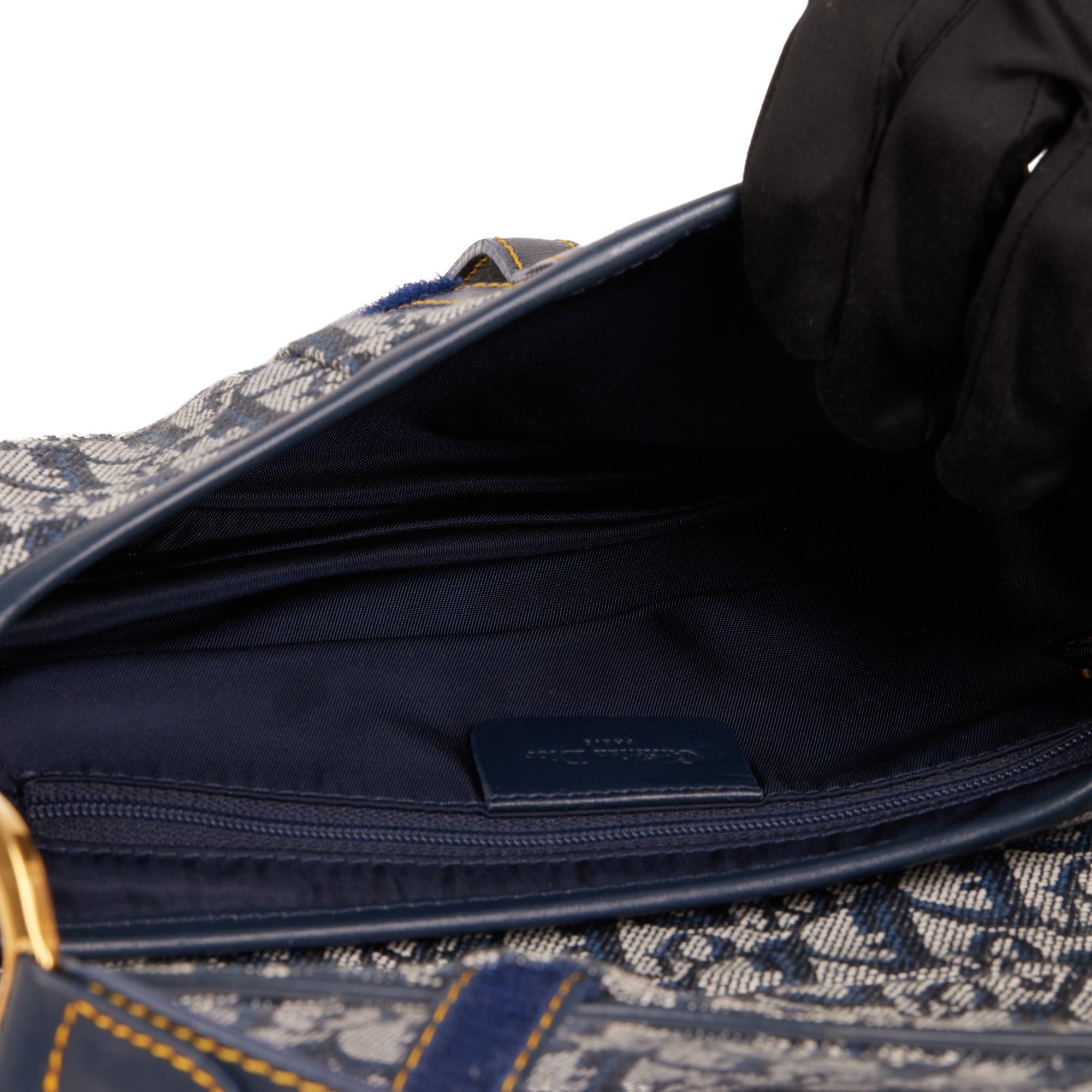 Christian Dior Blue Monogram Canvas & Calfskin Leather Vintage Saddle Bag 2