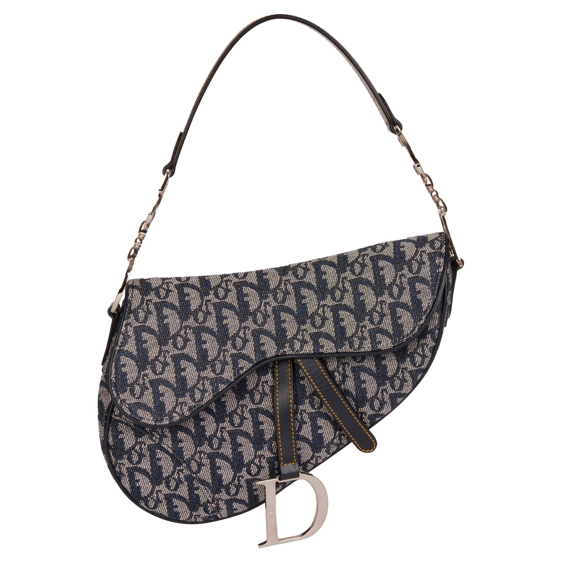 Christian Dior Saddle Bag Dark Grey Oblique Canvas Leather ref