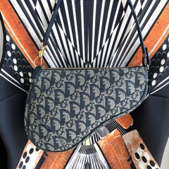 Christian Dior Blue Monogram Canvas Mini Saddle Bag