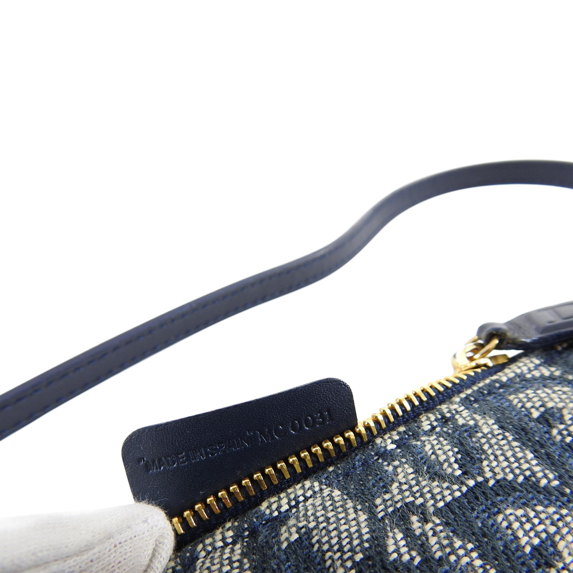 Black Christian Dior Blue Monogram Canvas Mini Saddle Bag