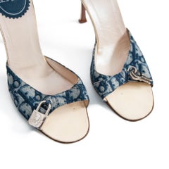 Christian Dior Blue Monogram High Heel Mules size 38.5