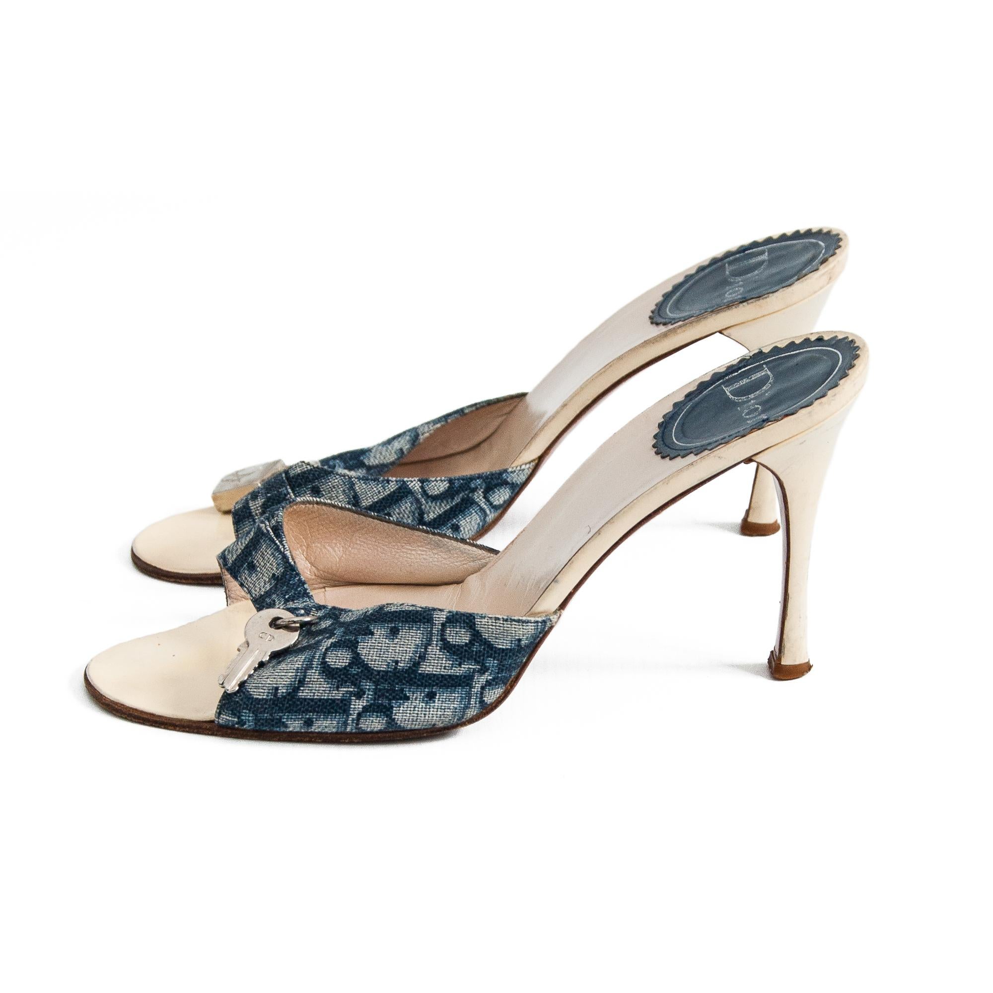 Women's Christian Dior Blue Monogram High Heel Mules size 38.5