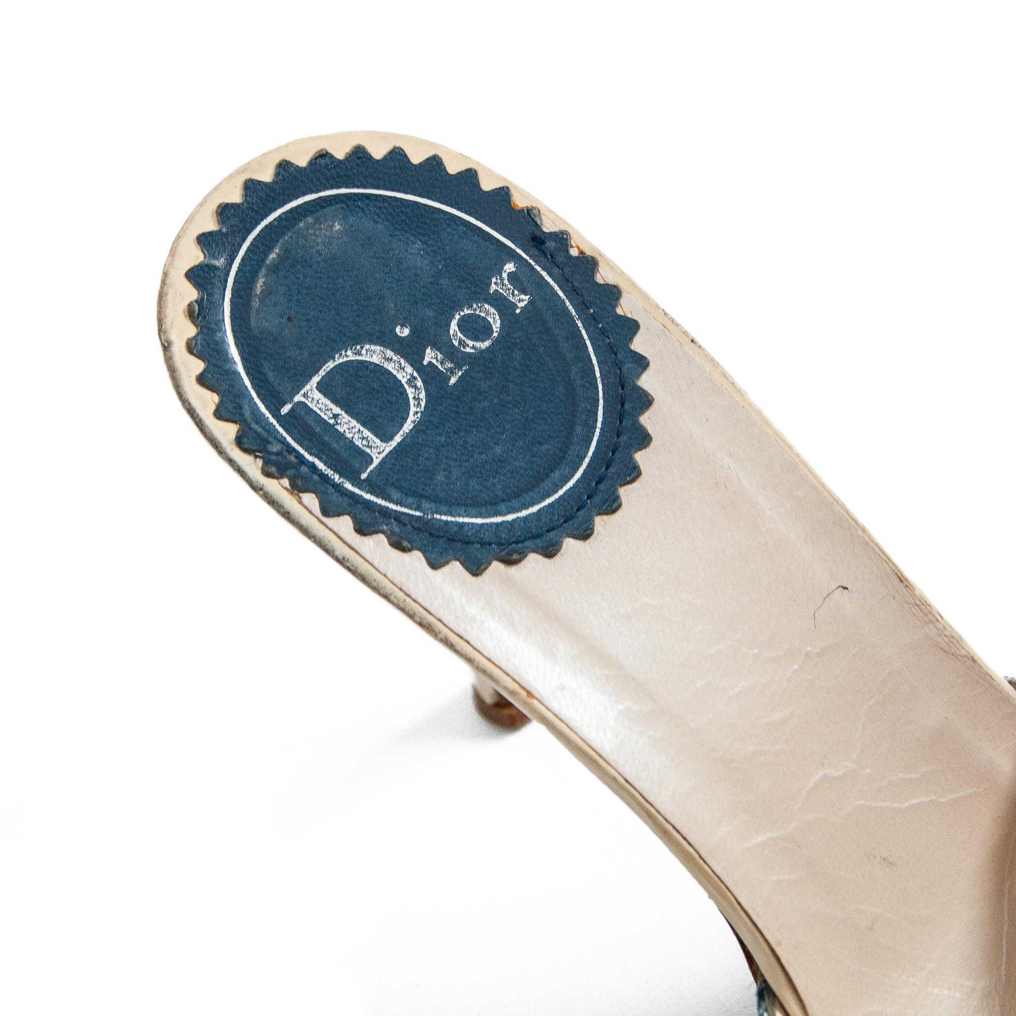 Christian Dior Blue Monogram High Heel Mules size 38.5 1