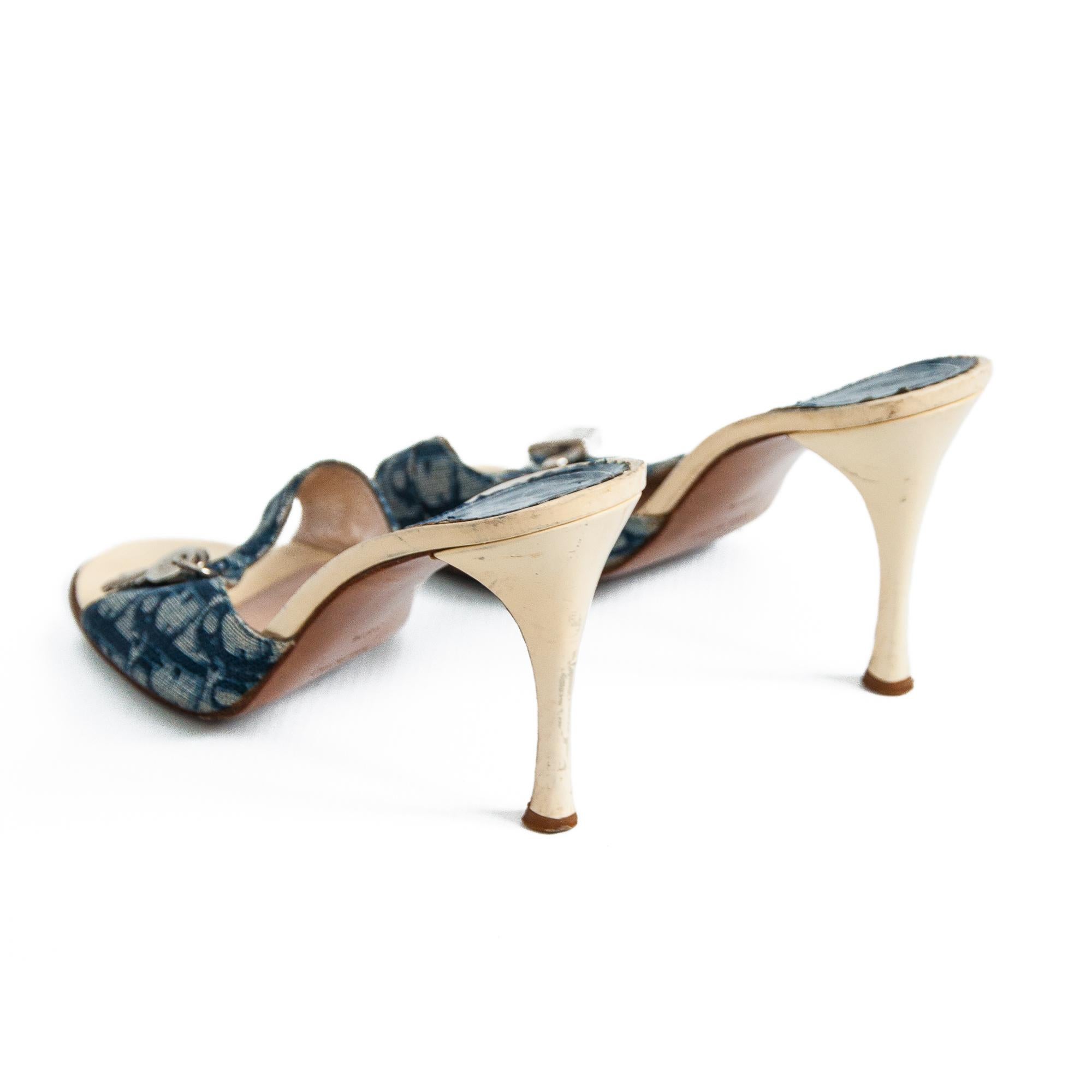 Christian Dior Blue Monogram High Heel Mules size 38.5 2